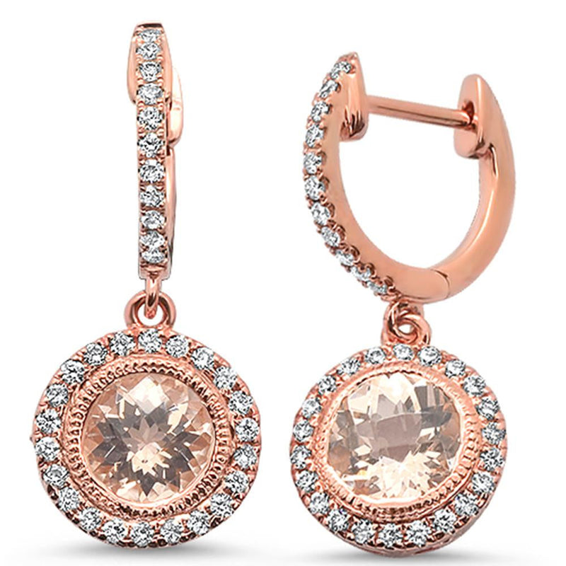 GEMSTONE CLOSEOUT!  2.67cts 14k Rose Gold Round Morganite & Diamond Drop Dangle Earrings