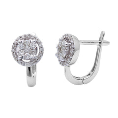 DIAMOND CLOSEOUT! .44ct Round Halo Design Diamond Hoop Earrings 14kt White Gold