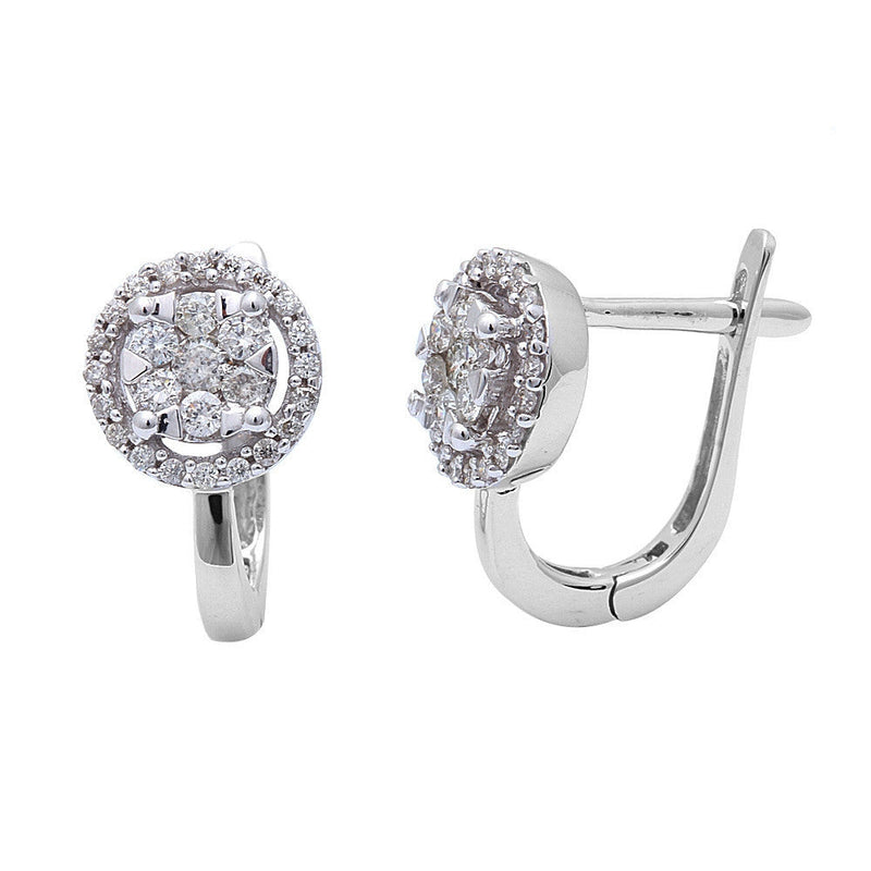 DIAMOND CLOSEOUT! .44ct Round Halo Design Diamond Hoop Earrings 14kt White Gold