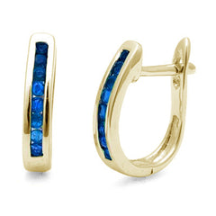 GEMSTONE CLOSEOUT! .23ct G SI 14K Yellow Gold J Hoop Natural Sapphire Earrings