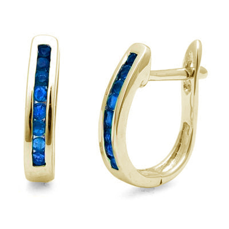GEMSTONE CLOSEOUT! .23ct G SI 14K Yellow Gold J Hoop Natural Sapphire Earrings