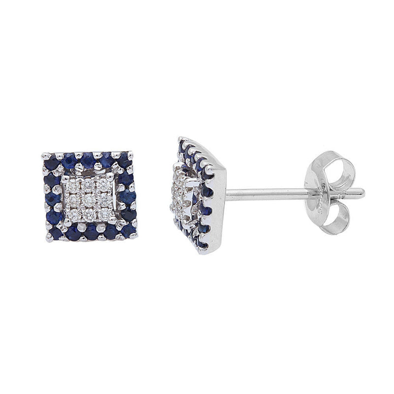 GEMSTONE CLOSEOUT ! .30ct Princess Cut Diamond & Blue Sapphire Stud Earrings 14kt White Gold