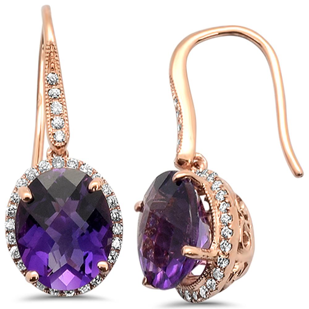 GEMSTONE CLOSEOUT!  5.24cts 14k Rose Gold Oval Amethyst Diamond Designer Earrings
