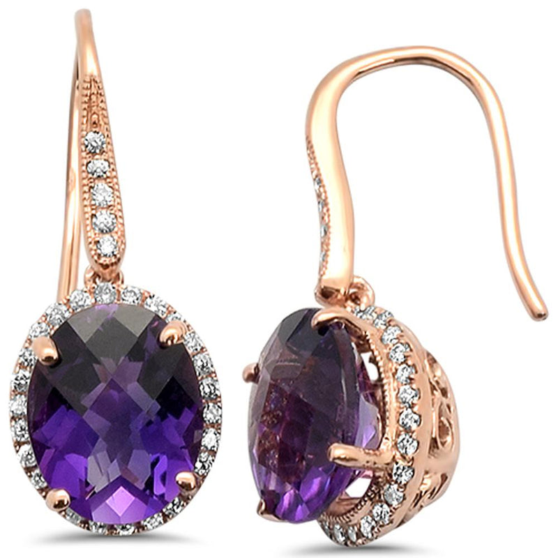 GEMSTONE CLOSEOUT!  5.24cts 14k Rose Gold Oval Amethyst Diamond Designer Earrings