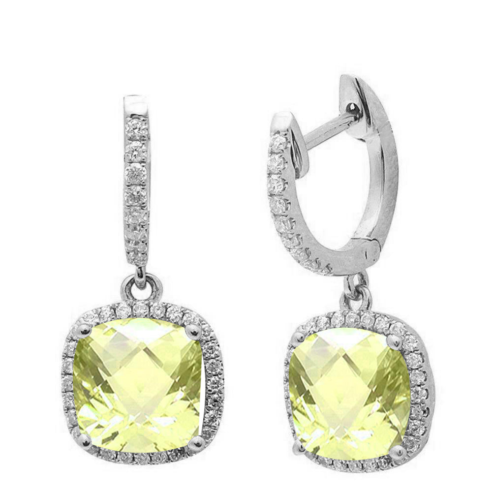GEMSTONE CLOSEOUT!  3.26ct Cushion Cut Lemon 14k White Gold Diamond Drop Dangle Earrings