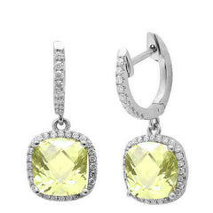 GEMSTONE CLOSEOUT!  3.26ct Cushion Cut Lemon 14k White Gold Diamond Drop Dangle Earrings