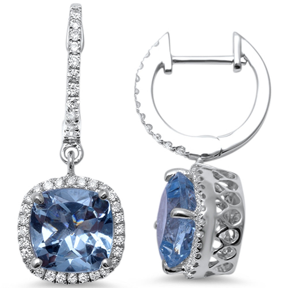 GEMSTONE CLOSEOUT!  3.02cts Cushion Cut Aquamarine Gemstone & Diamond 14k White Gold Earrings