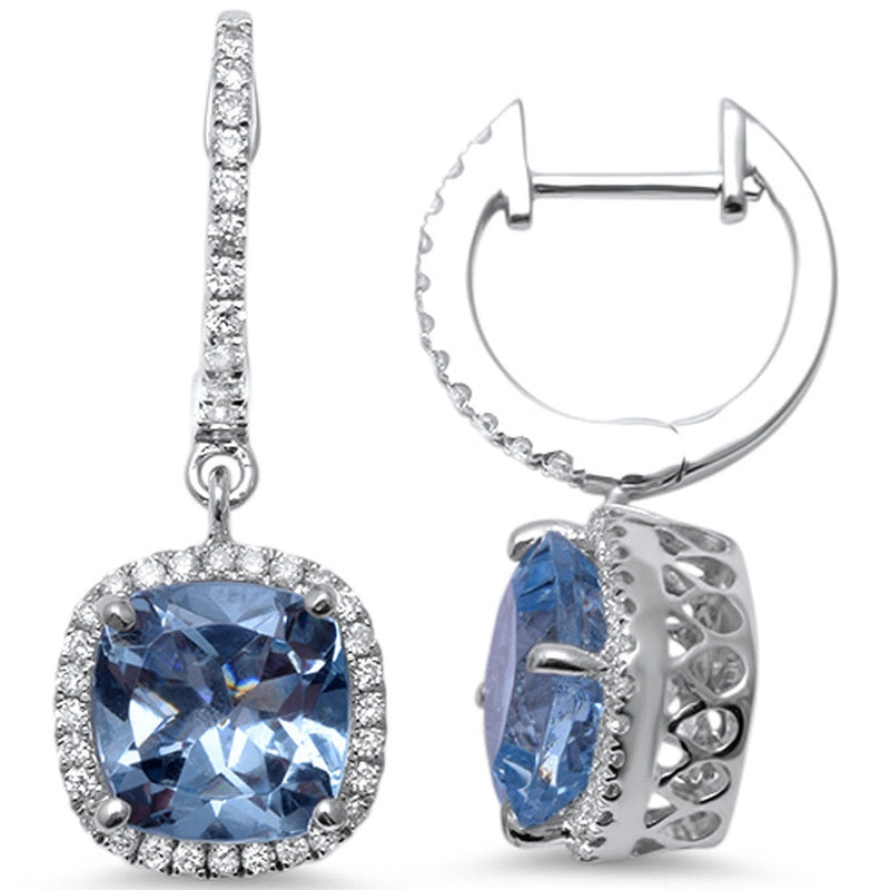 GEMSTONE CLOSEOUT!  3.02cts Cushion Cut Aquamarine Gemstone & Diamond 14k White Gold Earrings