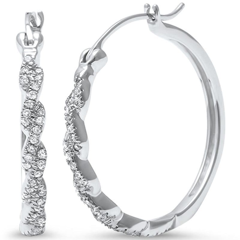SPECIAL! .20ct 14k White Gold Round Diamond Twisted Infinity Hoop Earrings