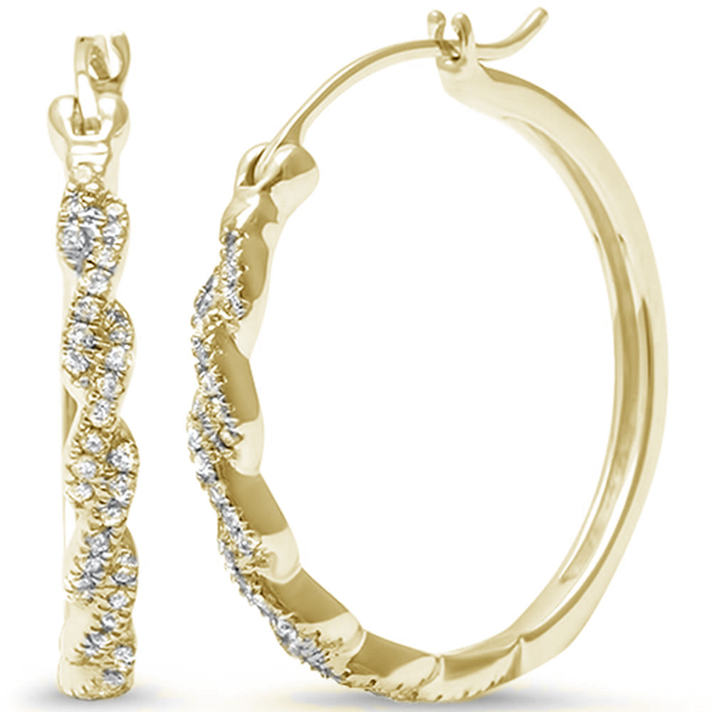 DIAMOND CLOSEOUT! .21ct 14k Yellow Gold Twisted Prong Diamond Hoop Earrings