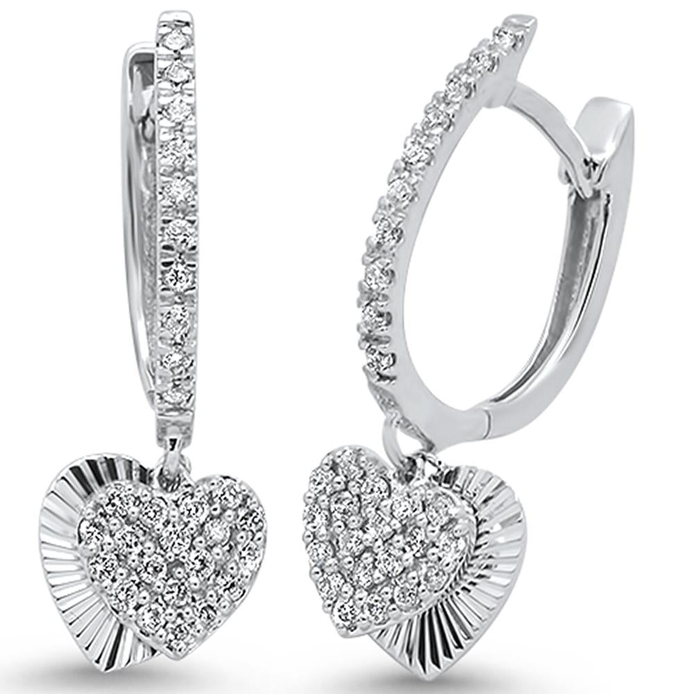 DIAMOND CLOSEOUT!  .36ct 14k White Gold Diamond Heart Dangle Earrings