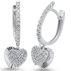 DIAMOND CLOSEOUT!  .36ct 14k White Gold Diamond Heart Dangle Earrings