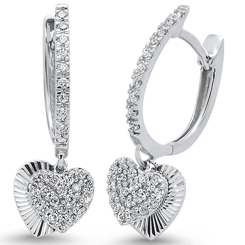 DIAMOND CLOSEOUT!  .36ct 14k White Gold Diamond Heart Dangle Earrings