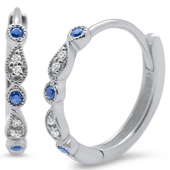DIAMOND CLOSEOUT! .13ct 14k White Gold Diamond & Blue Sapphire Earringss