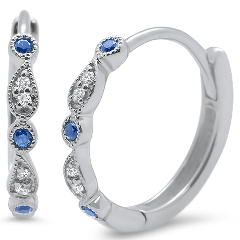 DIAMOND CLOSEOUT! .13ct 14k White Gold Diamond & Blue Sapphire Earringss