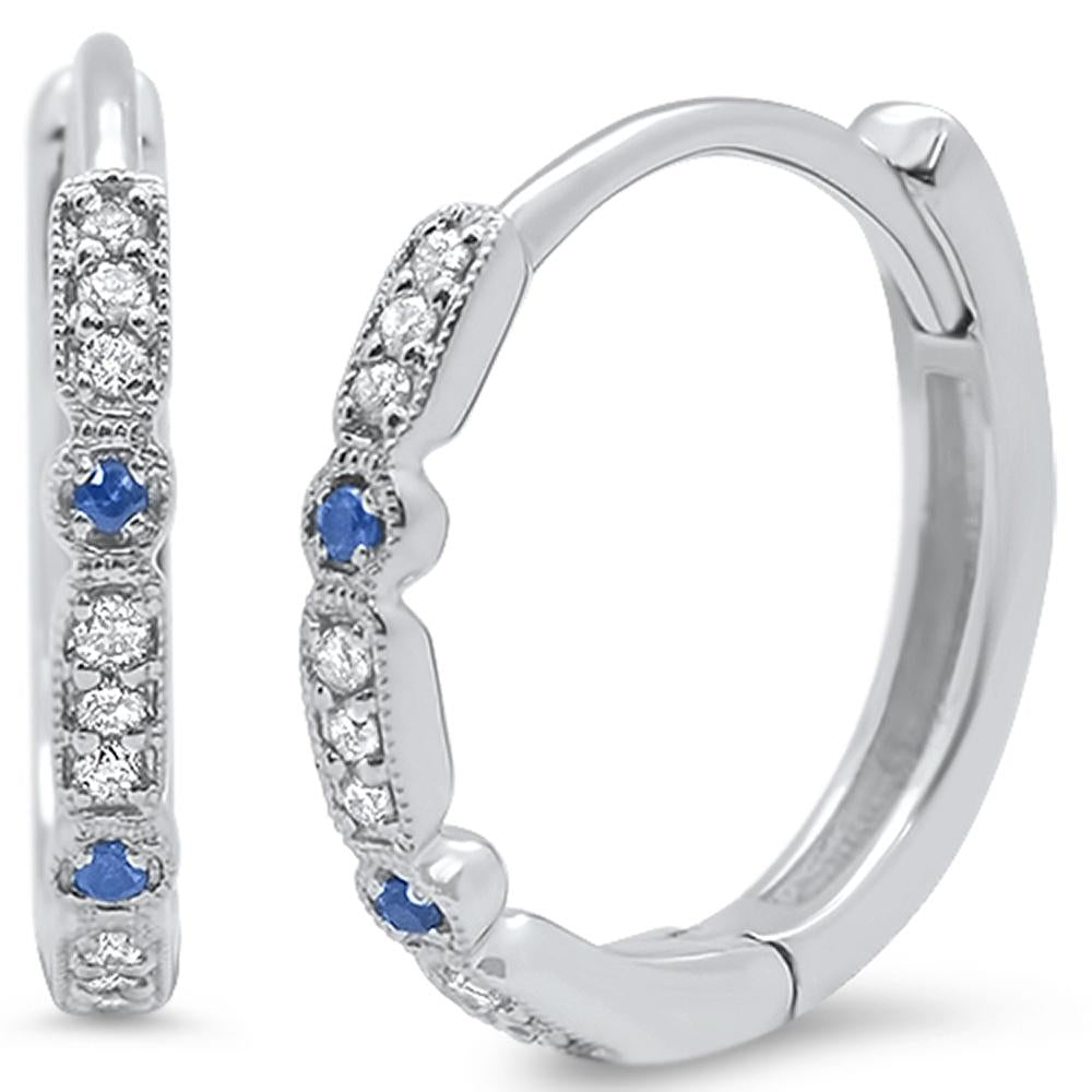 DIAMOND CLOSEOUT! .11ct 14k White Gold Diamond & Blue Sapphire Earrings