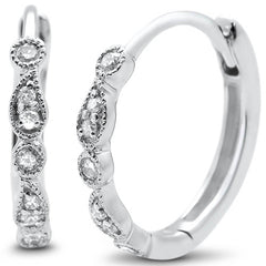 DIAMOND CLOSEOUT! .13ct G SI 14k White Gold Antique Style Hoop Huggie Diamond Earrings