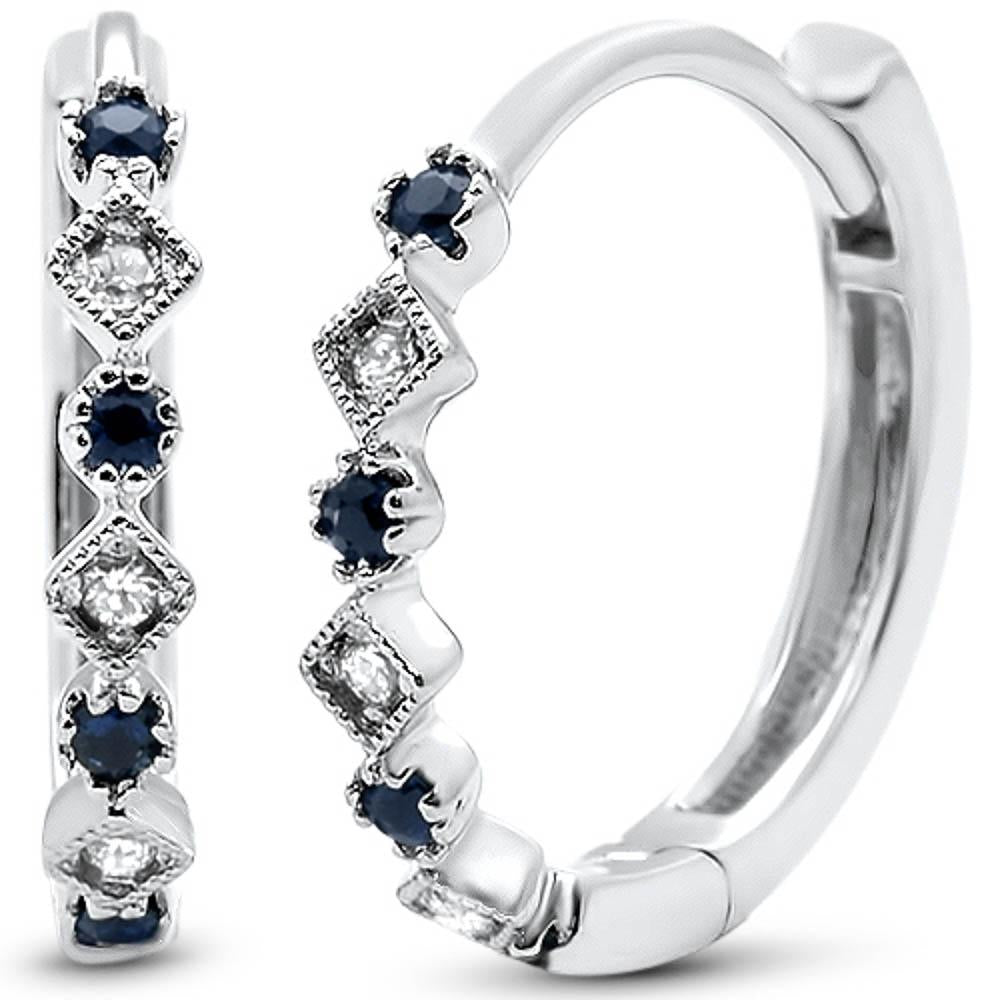 DIAMOND CLOSEOUT! GEMSTONE CLOSEOUT!  .16ct G SI 14k White Gold Diamond & Blue Sapphire Hoop Huggie Antique Earrings