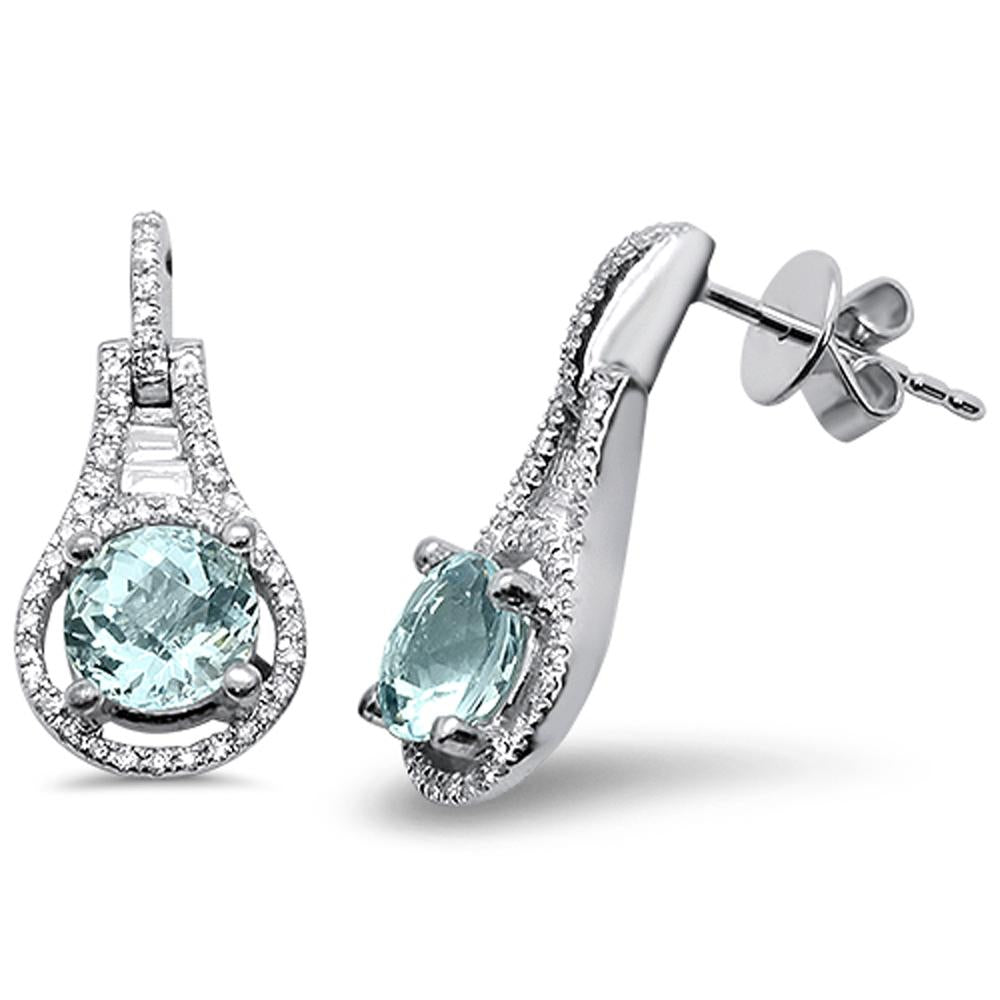 GEMSTONE CLOSEOUT!  1.60cts 14k White gold Round Aquamarine & Diamond Earrings