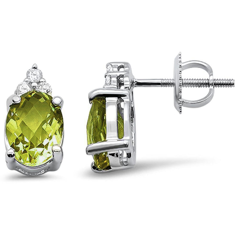 GEMSTONE CLOSEOUT ! 2.39cts 10k White Gold Oval Olive & Diamond Earrings