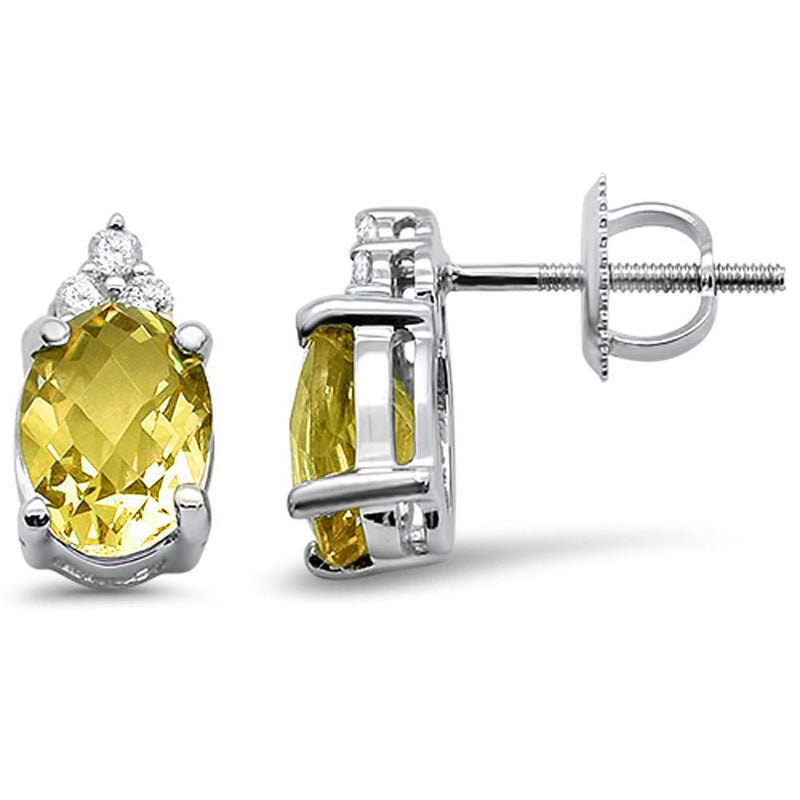 GEMSTONE CLOSEOUT ! 2.29ct 10K White Gold Lemon Gemstone & Diamond Earrings