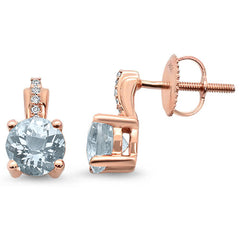 GEMSTONE CLOSEOUT ! 1.03ct 10k Rose Gold Aquamarine & Diamond Drop Stud Earrings