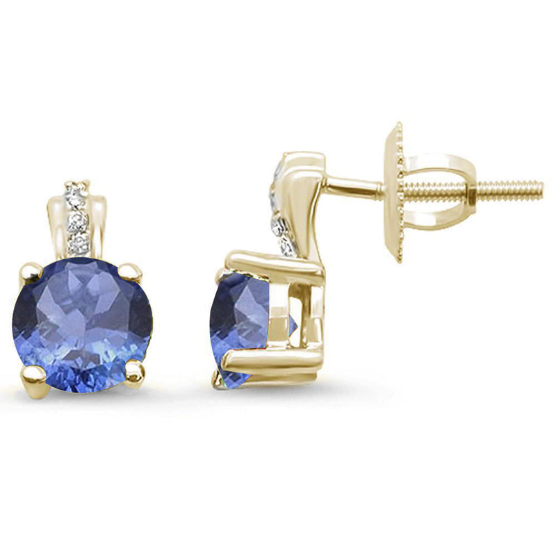 GEMSTONE CLOSEOUT ! 1.91ct 10k Yellow Gold Natural Round Tanzanite & Diamond Earrings