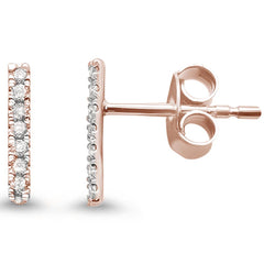 DIAMOND CLOSEOUT! .11ct 14kt Rose Gold Diamond Line Modern Earrings