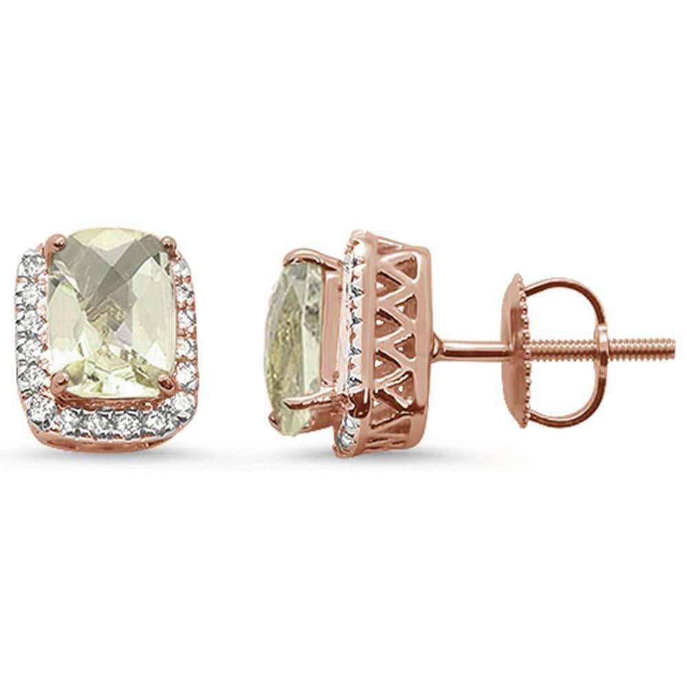 GEMSTONE CLOSEOUT ! 2.2ct 10k Rose Gold Cushion Green Amethyst & Diamond Earrings