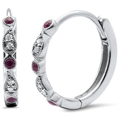 GEMSTONE CLOSEOUT ! .31ct 14k White Gold Ruby & Diamond Hoop Antique Earrings