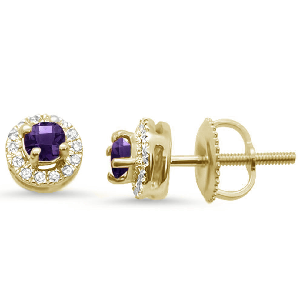 GEMSTONE CLOSEOUT ! .43ct 10k Yellow Gold Round Amethyst & Diamond Earrings