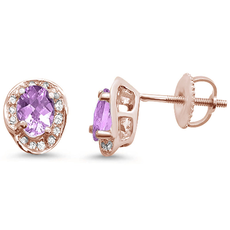 GEMSTONE CLOSEOUT .94ct 10k Rose Gold Oval Pink Amethyst & Diamond Earrings