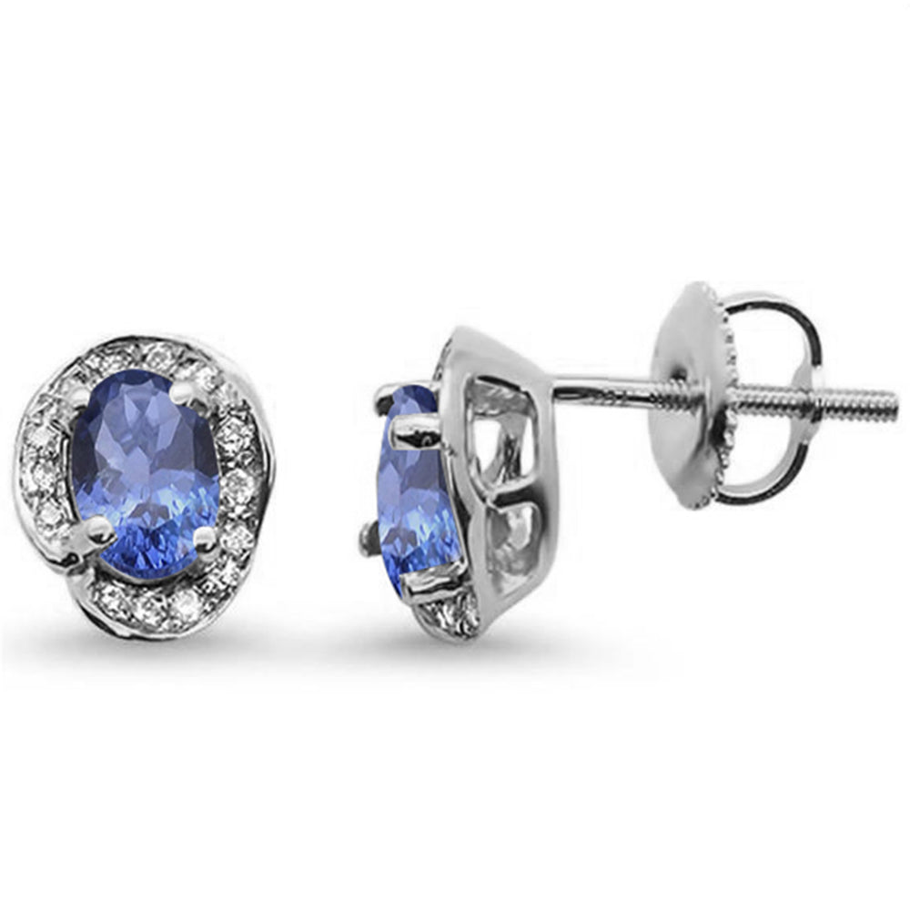 GEMSTONE CLOSEOUT ! 1.27ct 10k White Gold Oval Tanzanite & Diamond Earrings