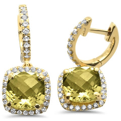 GEMSTONE CLOSEOUT ! 3.1ct 10k Yellow Gold Cushion Olive & Diamond Earrings