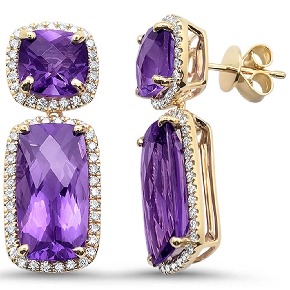 GEMSTONE CLOSEOUT!  14.33ct 10k Yellow Gold Cushion Amethyst & Diamond Designer Earrings