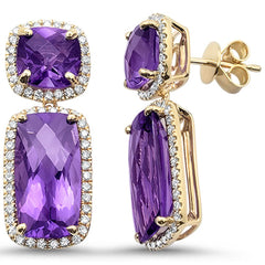 GEMSTONE CLOSEOUT!  14.33ct 10k Yellow Gold Cushion Amethyst & Diamond Designer Earrings