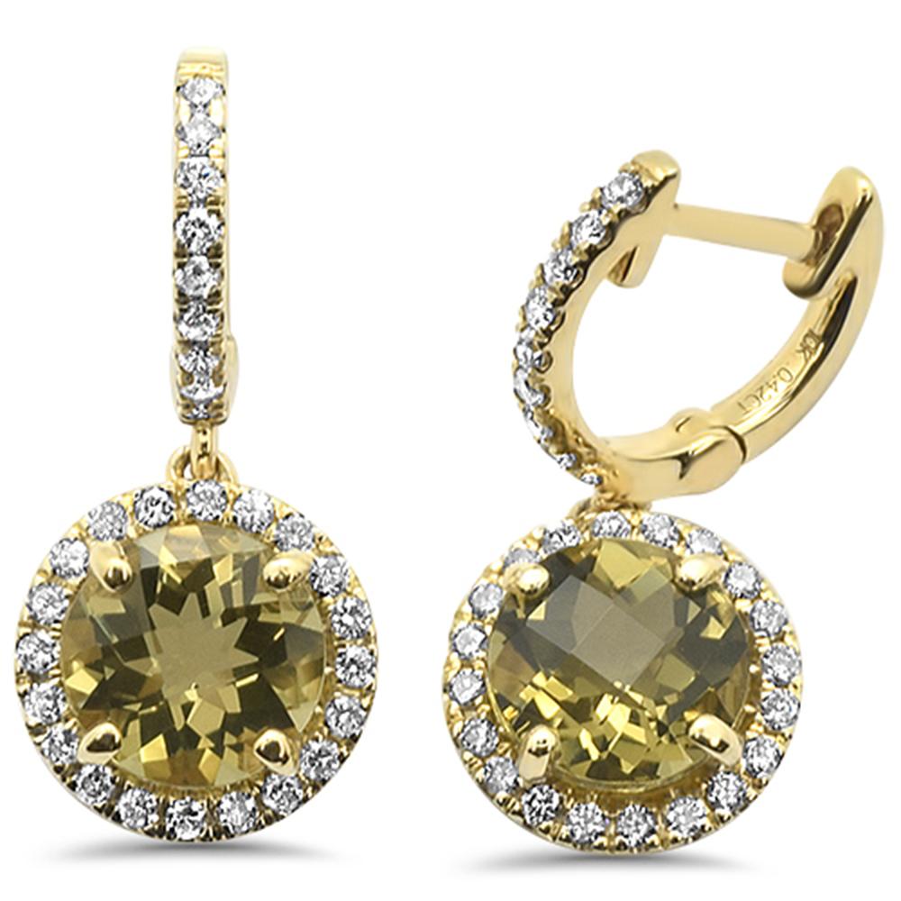 GEMSTONE CLOSEOUT!  2.75cts 10k Yellow Gold Round Olive & Diamond Earrings