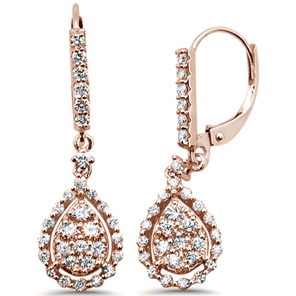 DIAMOND CLOSEOUT! .93ct 14k Rose Gold Diamond Tear Drop Dangle Earrings