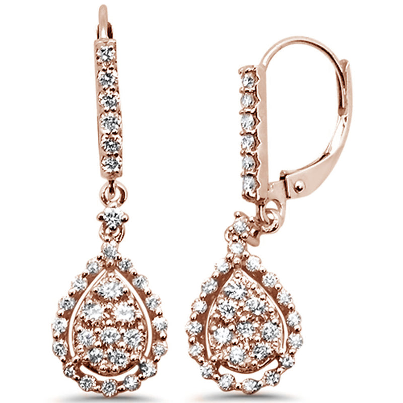 DIAMOND CLOSEOUT! .93ct 14k Rose Gold Diamond Tear Drop Dangle Earrings