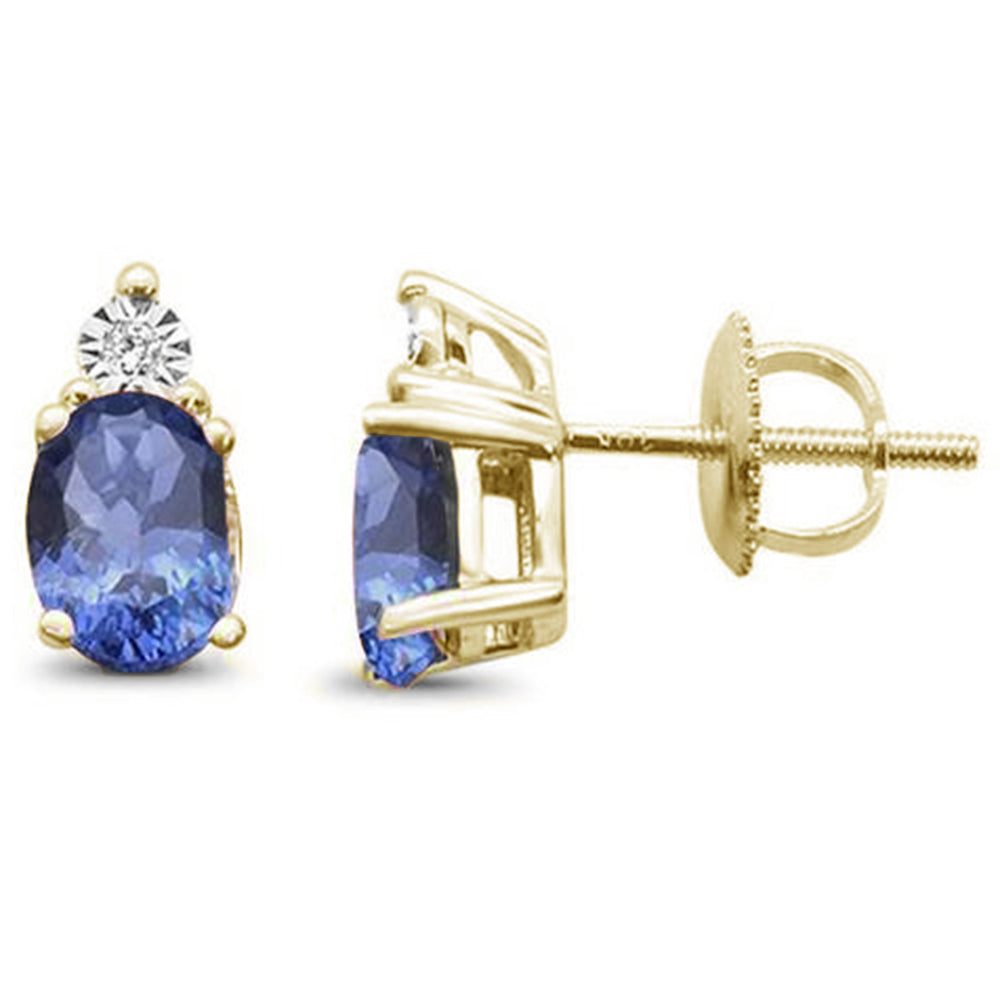 GEMSTONE CLOSEOUT! 1.50ct 10K Yellow Gold Oval Natural Tanzanite & Diamond Earrings