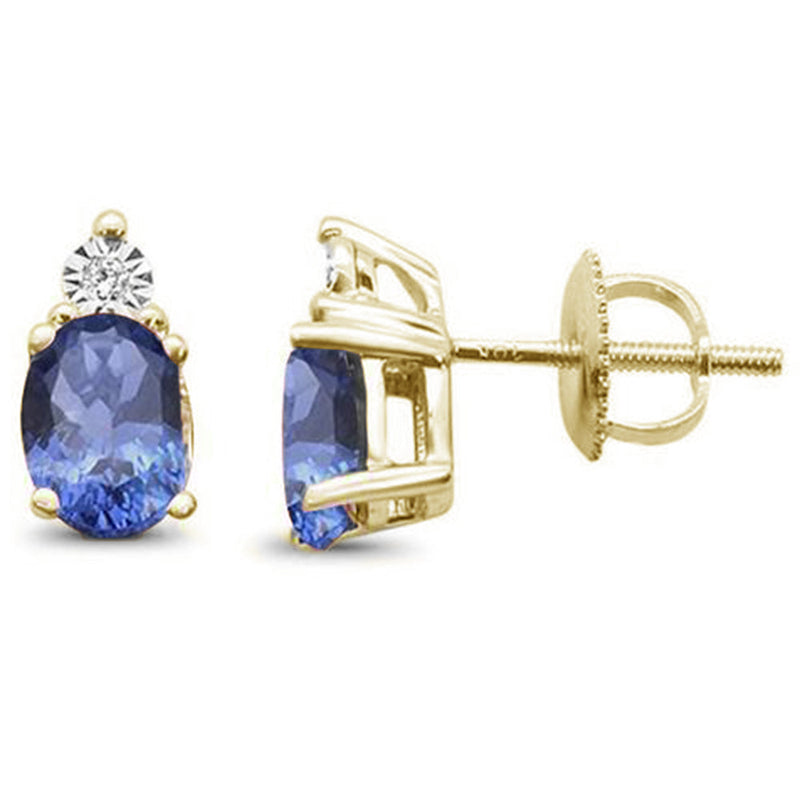 GEMSTONE CLOSEOUT! 1.50ct 10K Yellow Gold Oval Natural Tanzanite & Diamond Earrings