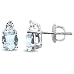 GEMSTONE CLOSEOUT ! 1.31ct 10k White Gold Aquamarine & Diamond Earring
