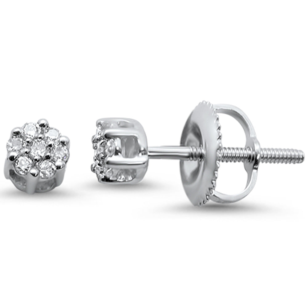 .10ct 14KT White Gold Flower Diamond Stud Earrings