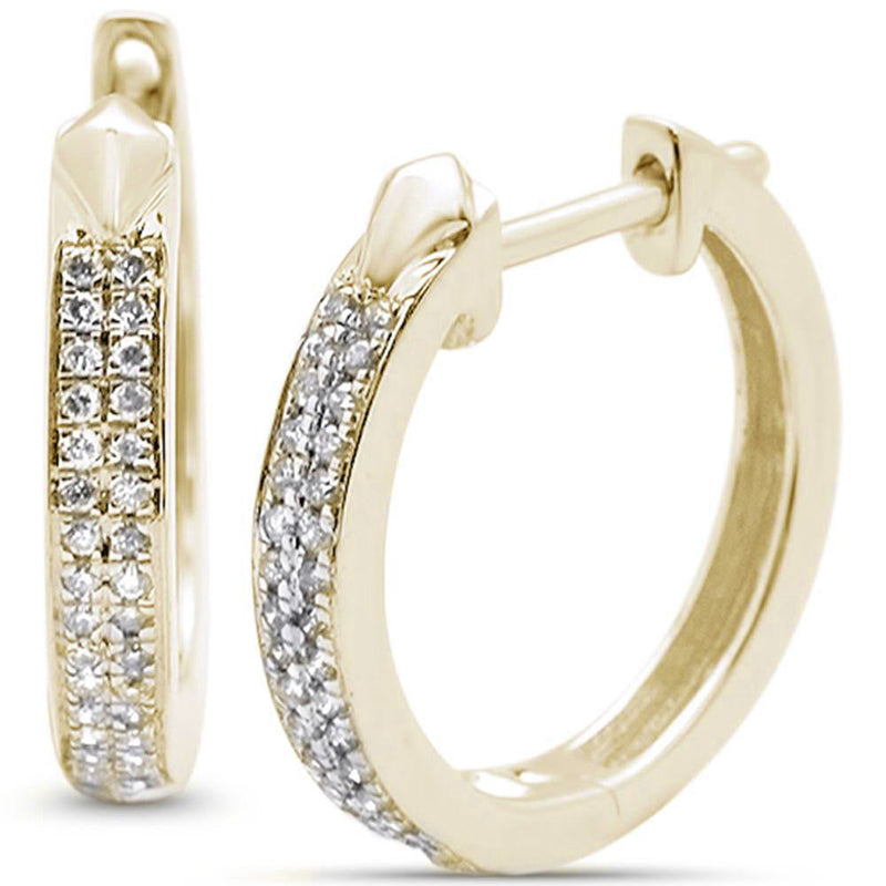 DIAMOND CLOSEOUT! .16cts 10k Yellow Gold Hoop Huggie Micro Pave Round Diamond Earrings