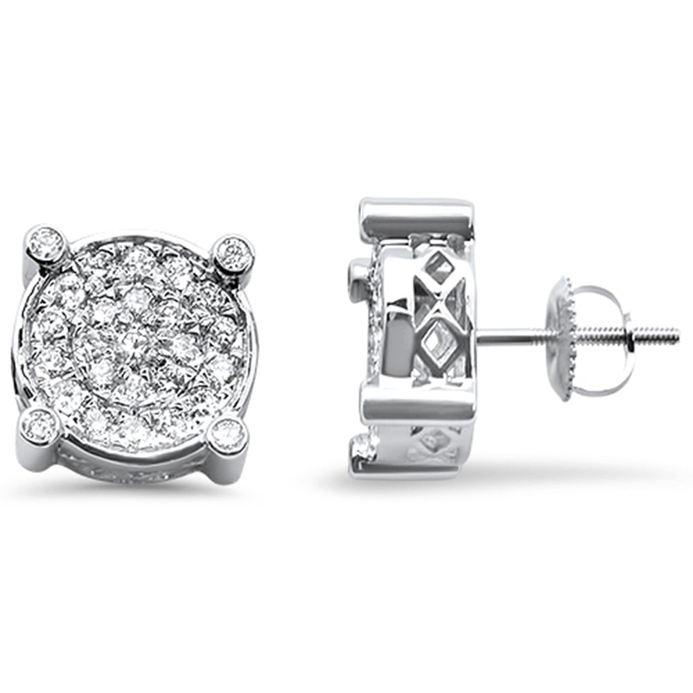 DIAMOND CLOSEOUT! 1.11cts 10k White gold Round Micro Pave Diamond Stud Earrings