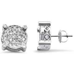 DIAMOND CLOSEOUT! 1.11cts 10k White gold Round Micro Pave Diamond Stud Earrings