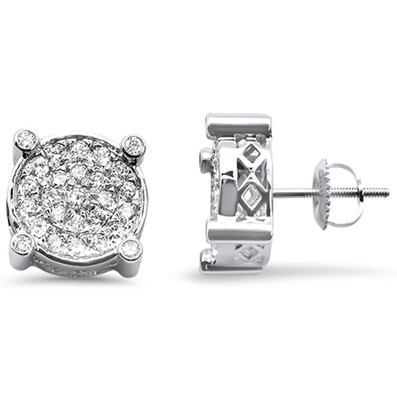 DIAMOND CLOSEOUT! 1.11cts 10k White gold Round Micro Pave Diamond Stud Earrings