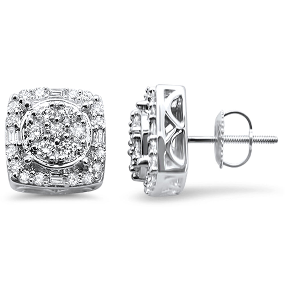 DIAMOND CLOSEOUT! 1.05cts 10k White gold Square Micro Pave Diamond Stud Earrings