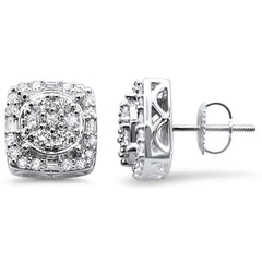 DIAMOND CLOSEOUT! 1.05cts 10k White gold Square Micro Pave Diamond Stud Earrings