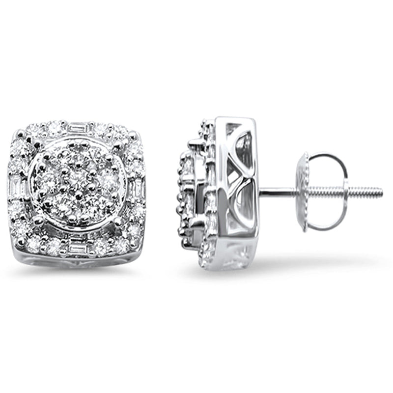 DIAMOND CLOSEOUT! 1.05cts 10k White gold Square Micro Pave Diamond Stud Earrings